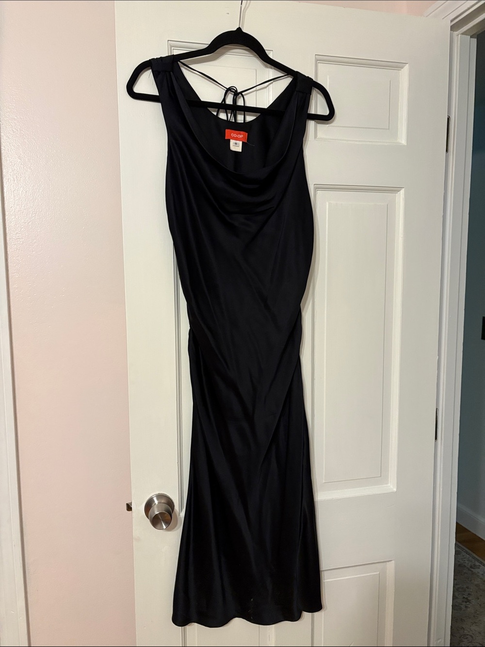 Silk Black Cowl-Neck Maxi Dress with Back-Tie Detail